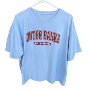 Shein Outer Banks Shirt Womens Large‎ Blue Cropped Graphic Print TV Show